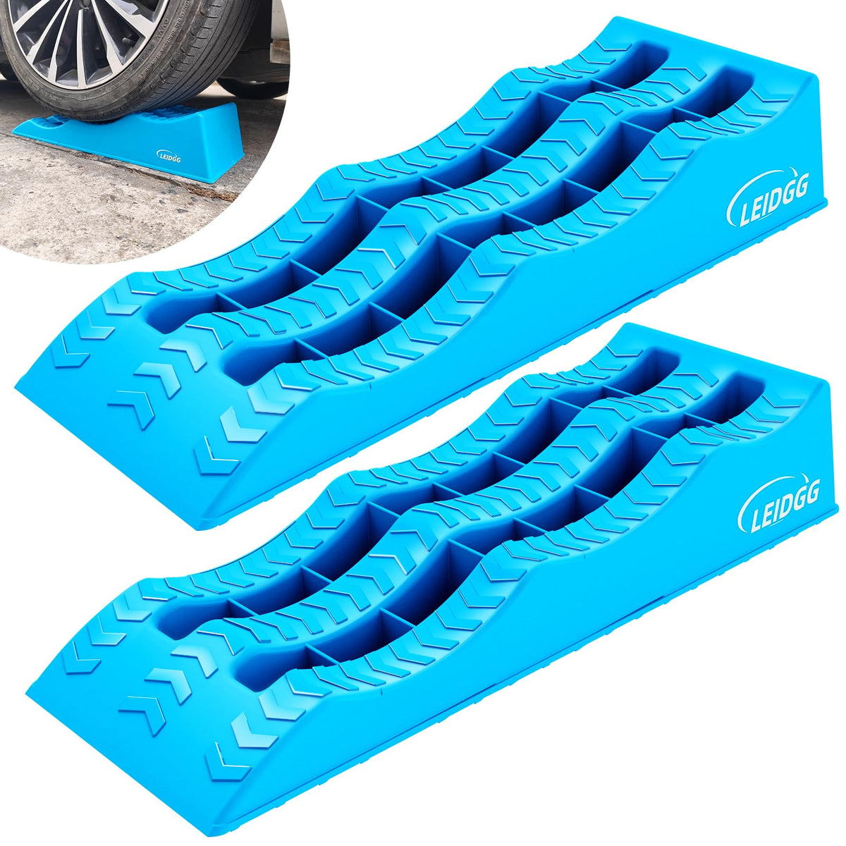 LEIDGG 2-Pack 3-Tier Levelling Ramps for Campervan ensure stable leveling on uneven ground.