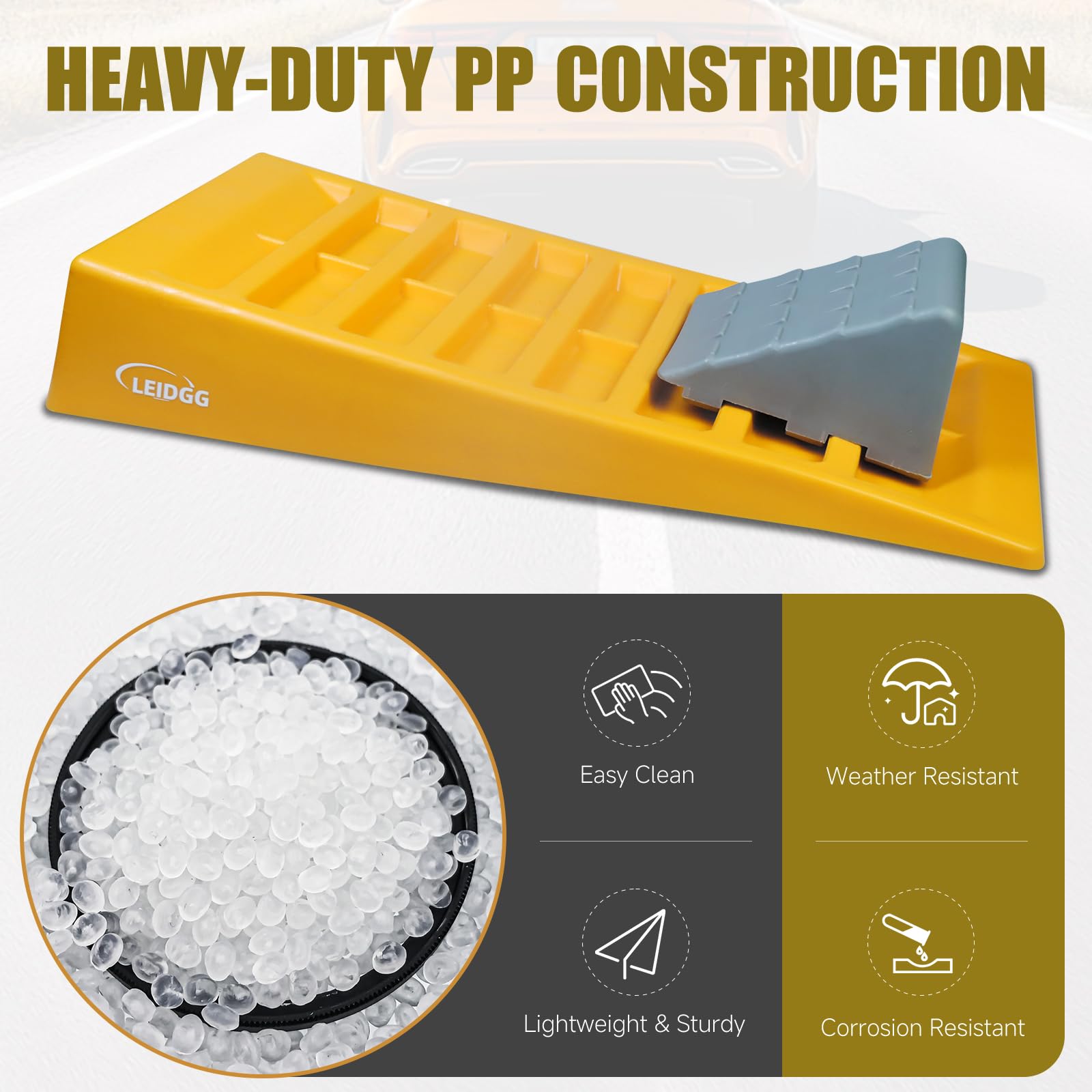 LEIDGG RV leveling blocks with integrated wheel chocks ensure parking stability