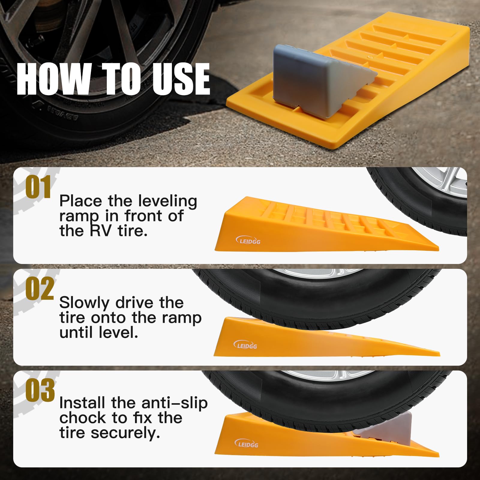 LEIDGG travel trailer leveling blocks simplify setup on uneven campsites