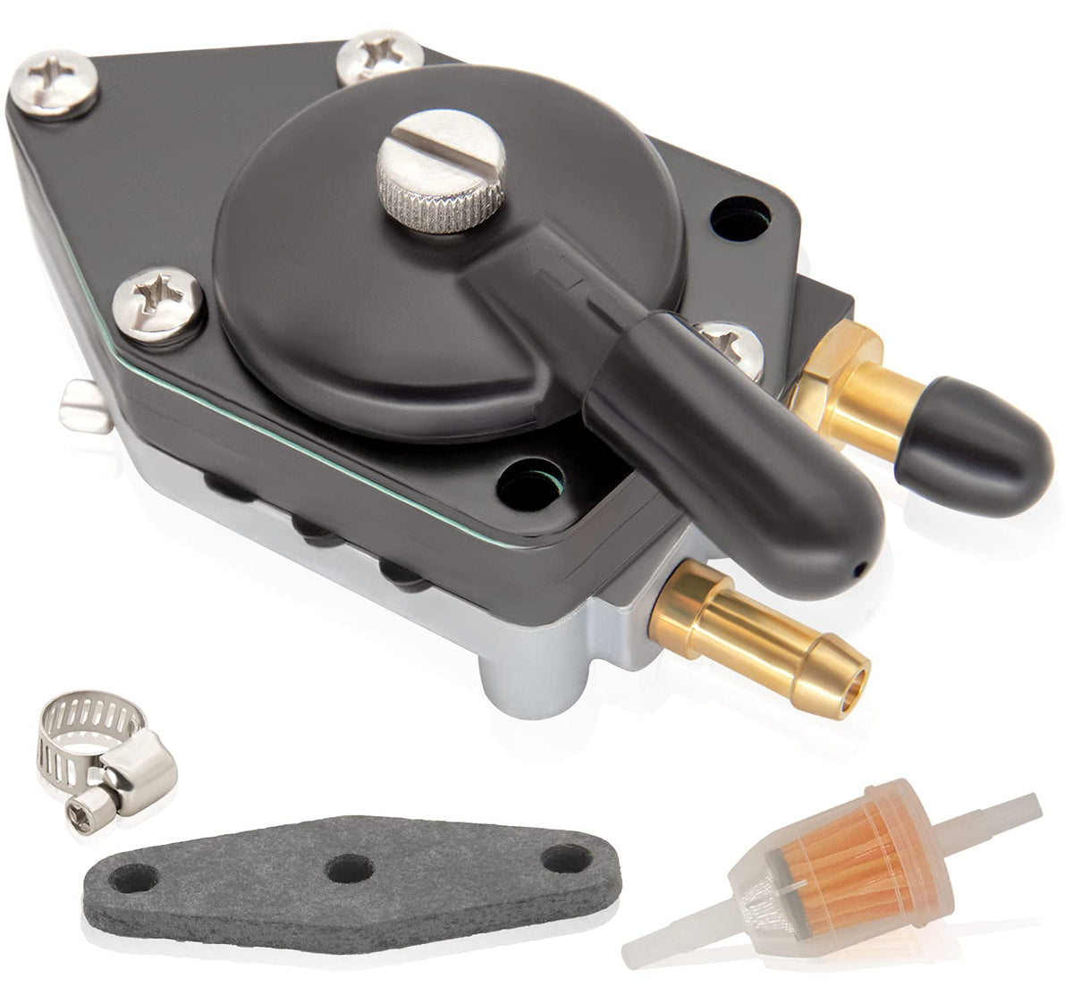 LEIMO KPARTS 438559 fuel pump front view for reliable starts on Johnson Evinrude outboards