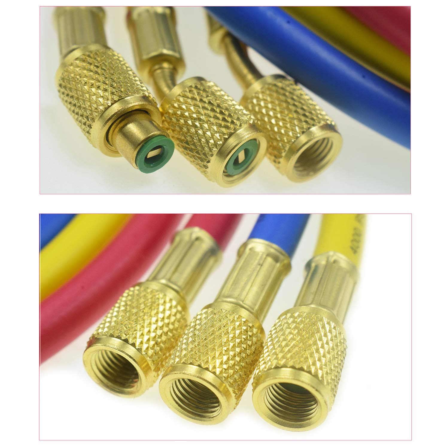 LEIMO KPARTS blue low-side hose for accurate vacuum readings.