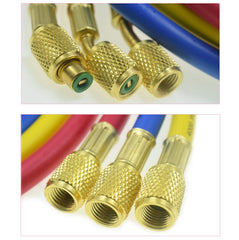 LEIMO KPARTS blue low-side hose for accurate vacuum readings.