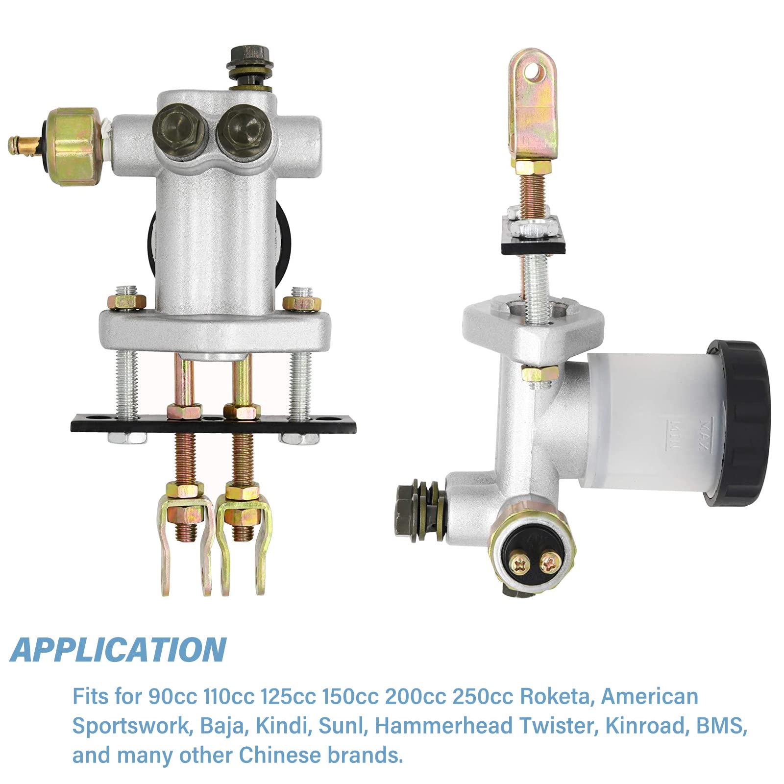 LEIMO KPARTS hydraulic brake master cylinder on a 250cc go-kart with brand-new construction.