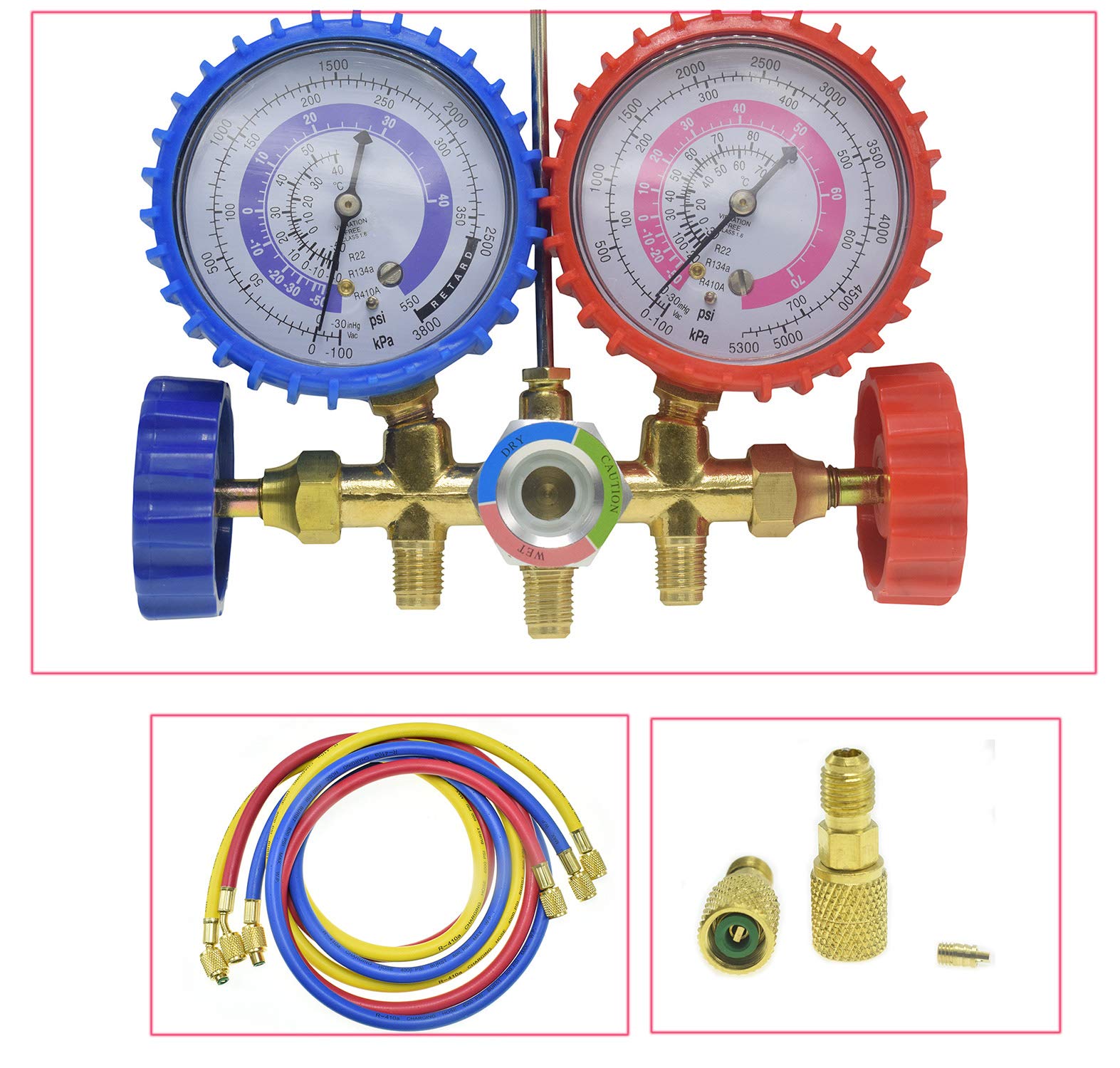 LEIMO KPARTS red high-side hose for clear high-pressure monitoring.