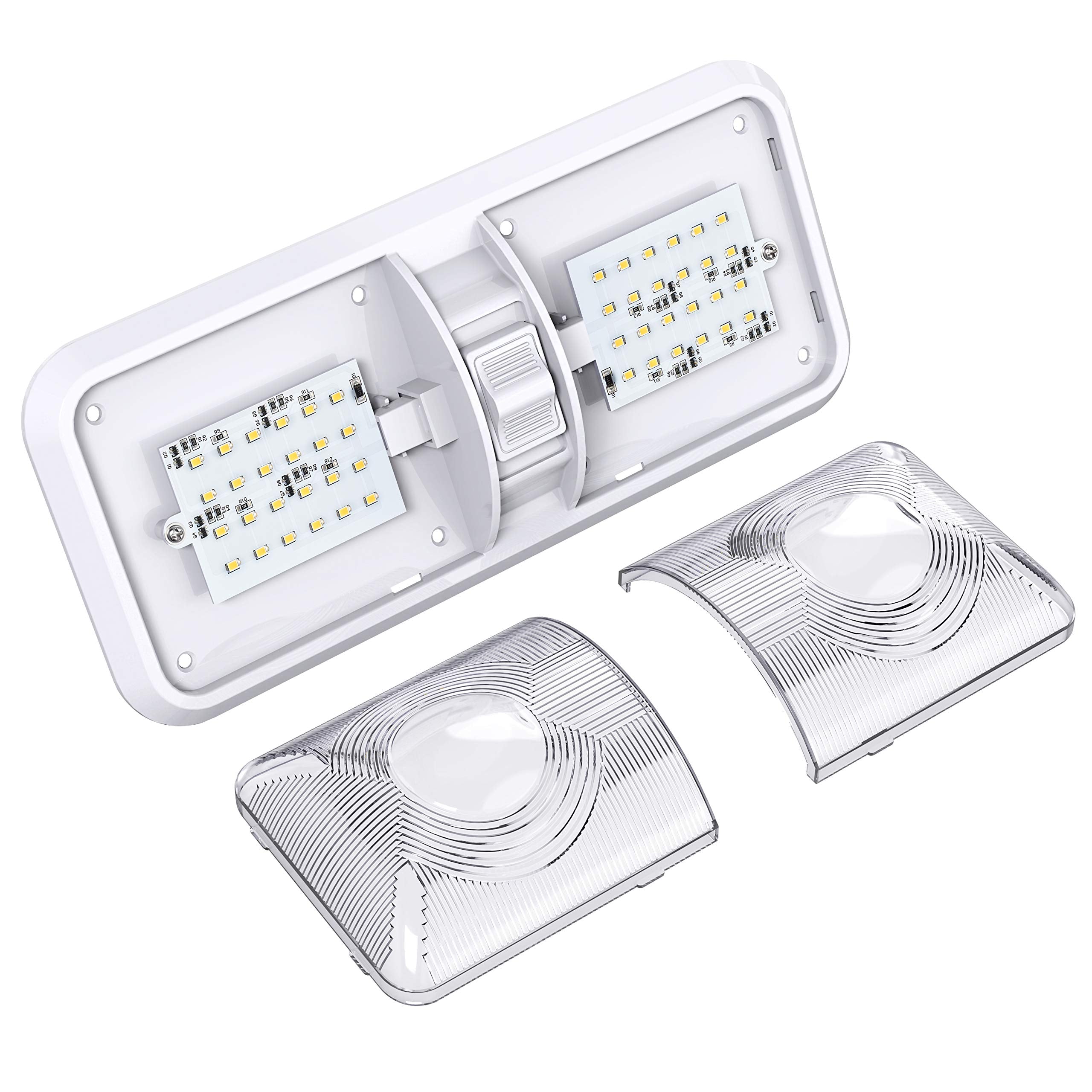 Leisure LED camper interior light mounted in a compact cabin