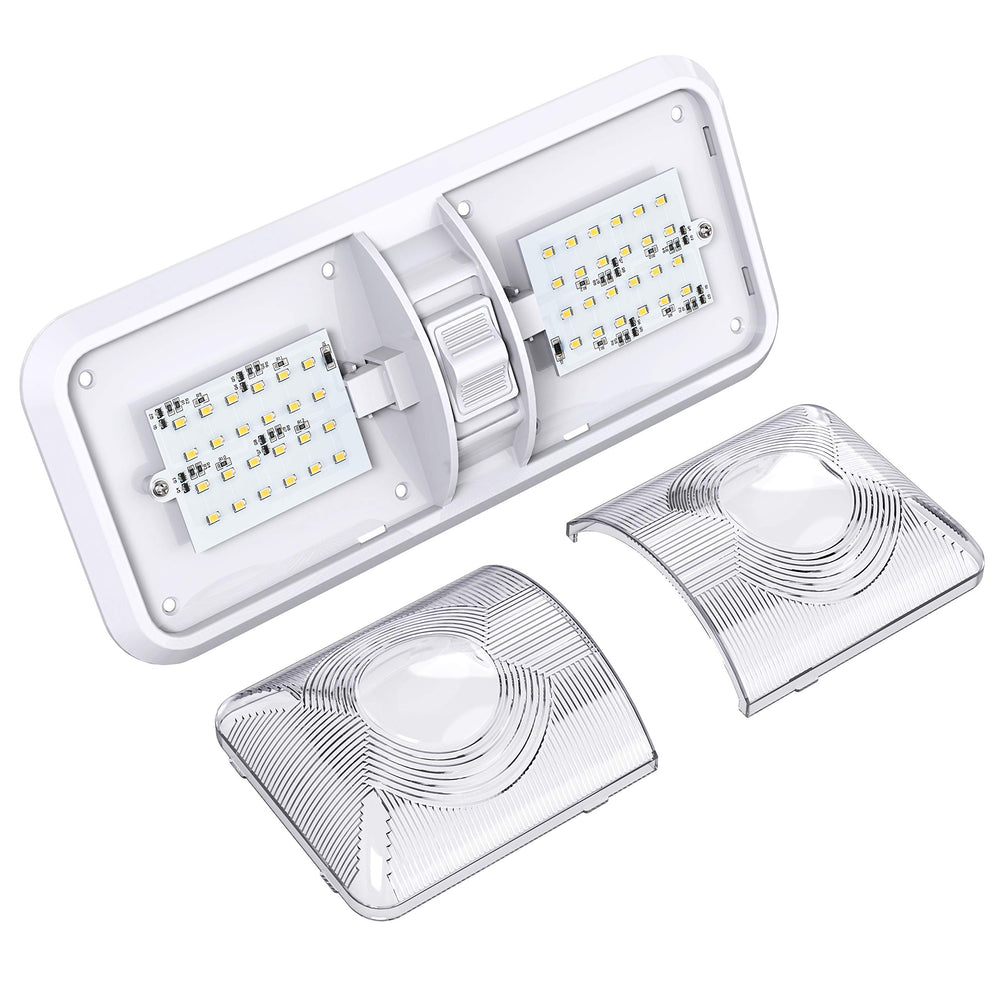 Leisure LED camper interior light mounted in a compact cabin