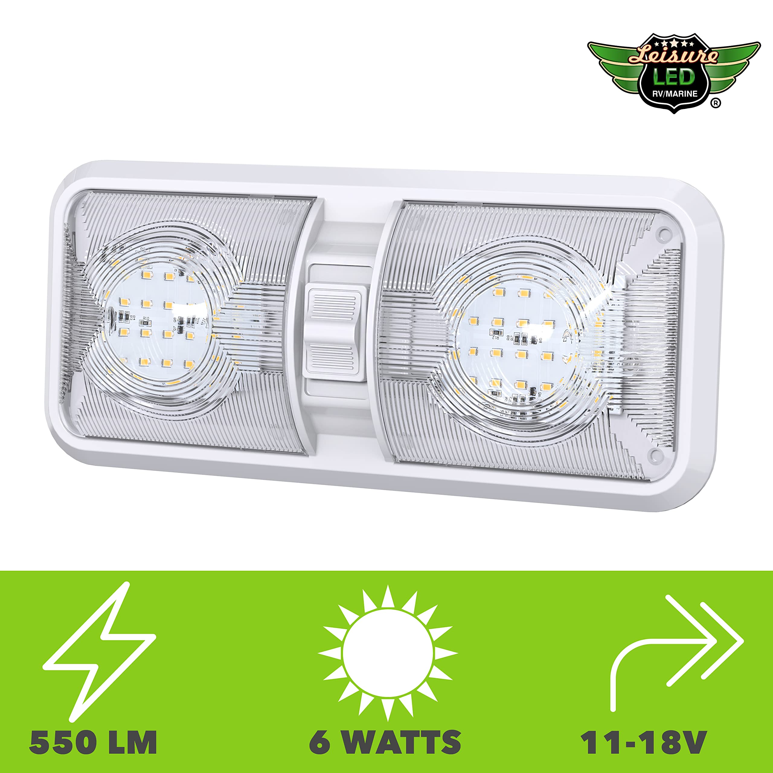 Leisure LED natural white glow captured with even brightness in a cabin