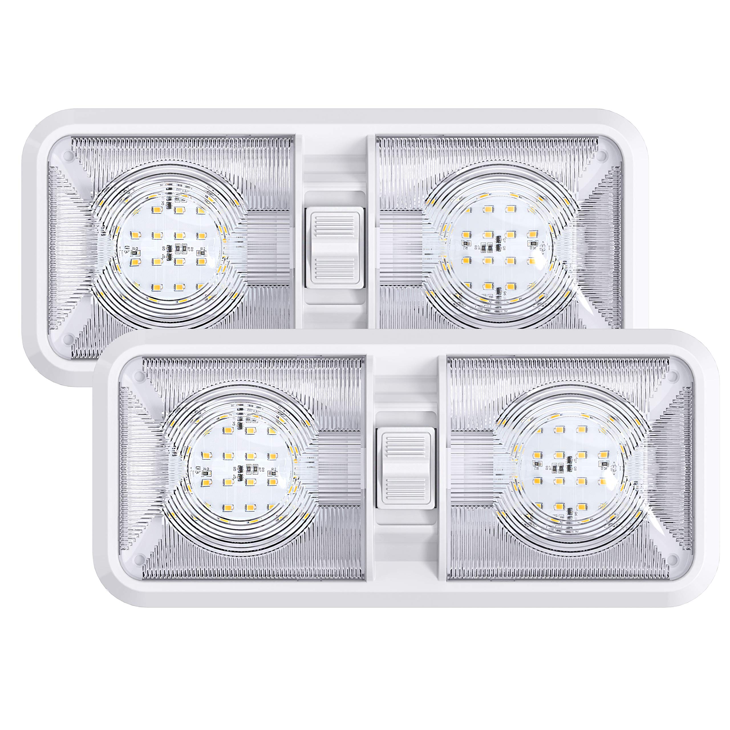Leisure LED 2-pack RV ceiling dome light front view showing energy-efficient illumination