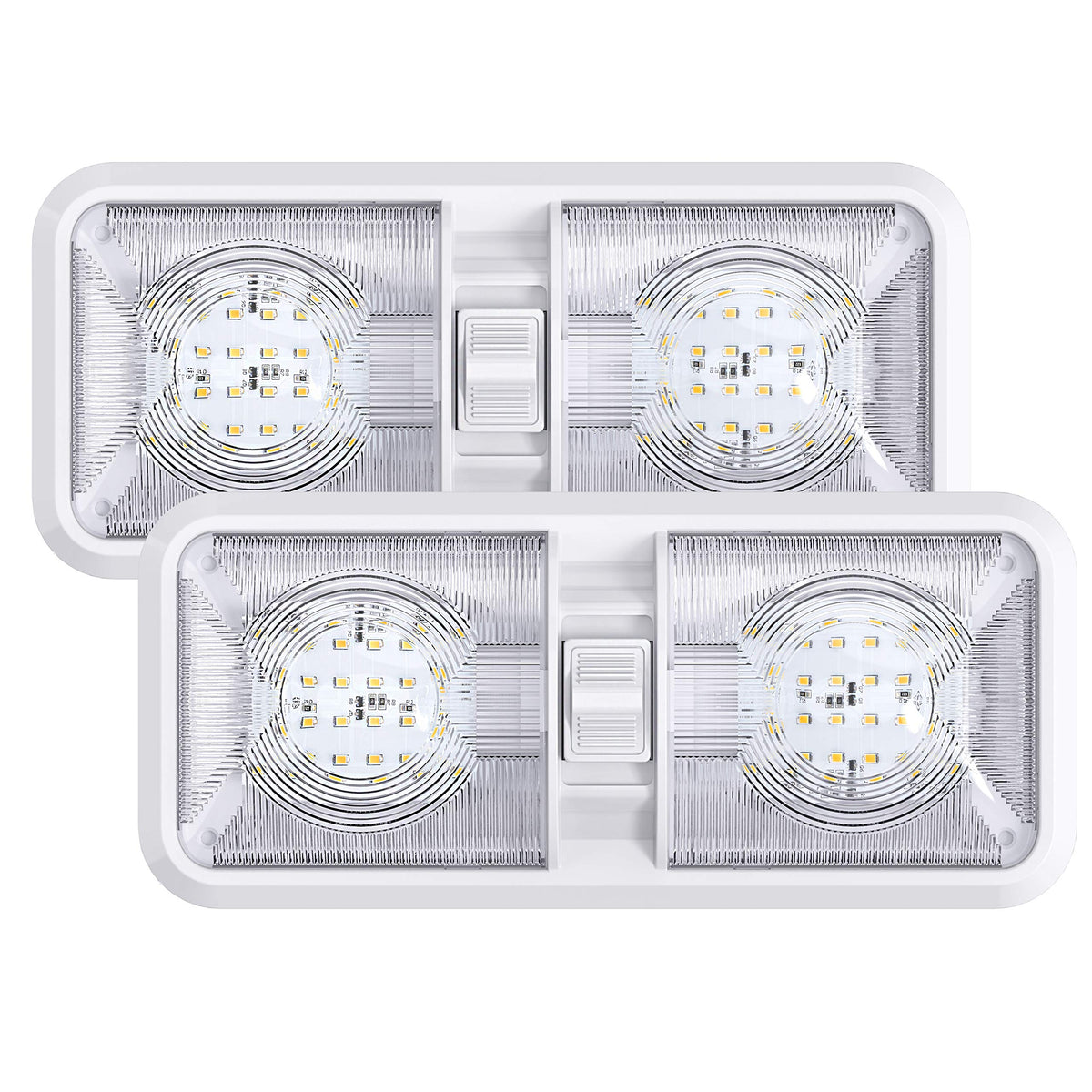 Leisure LED 2-pack RV ceiling dome light front view showing energy-efficient illumination