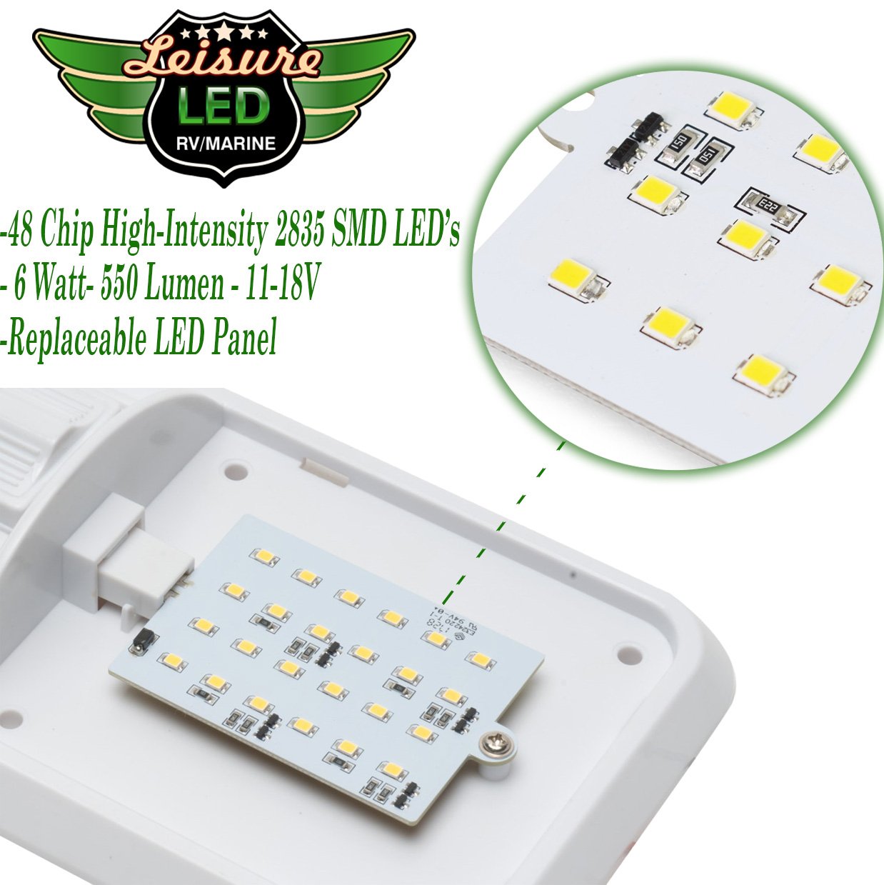 Leisure LED 5-pack front view demonstrates sleek, durable RV interior lighting.