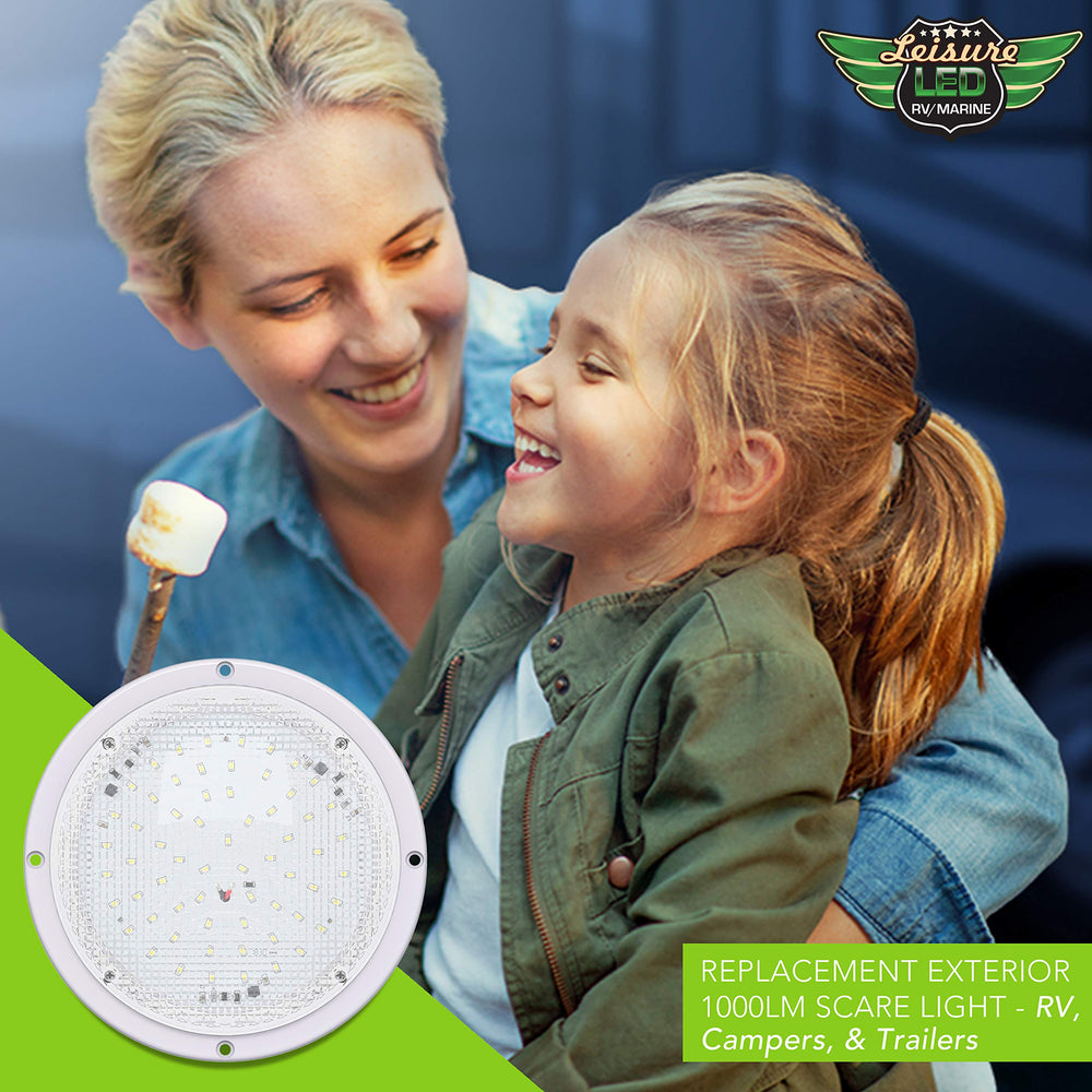 Leisure LED round porch light for reliable campsite evenings