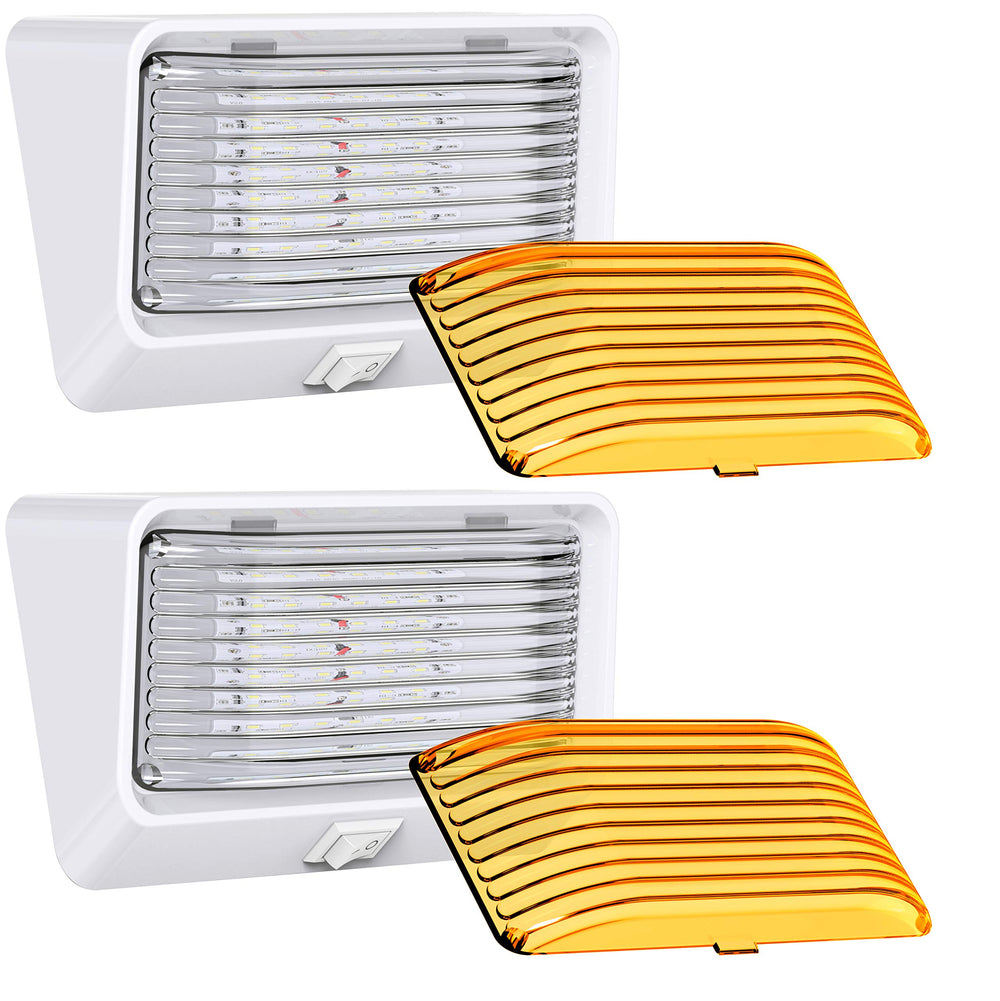 Leisure LED RV exterior light with white base providing clear porch illumination