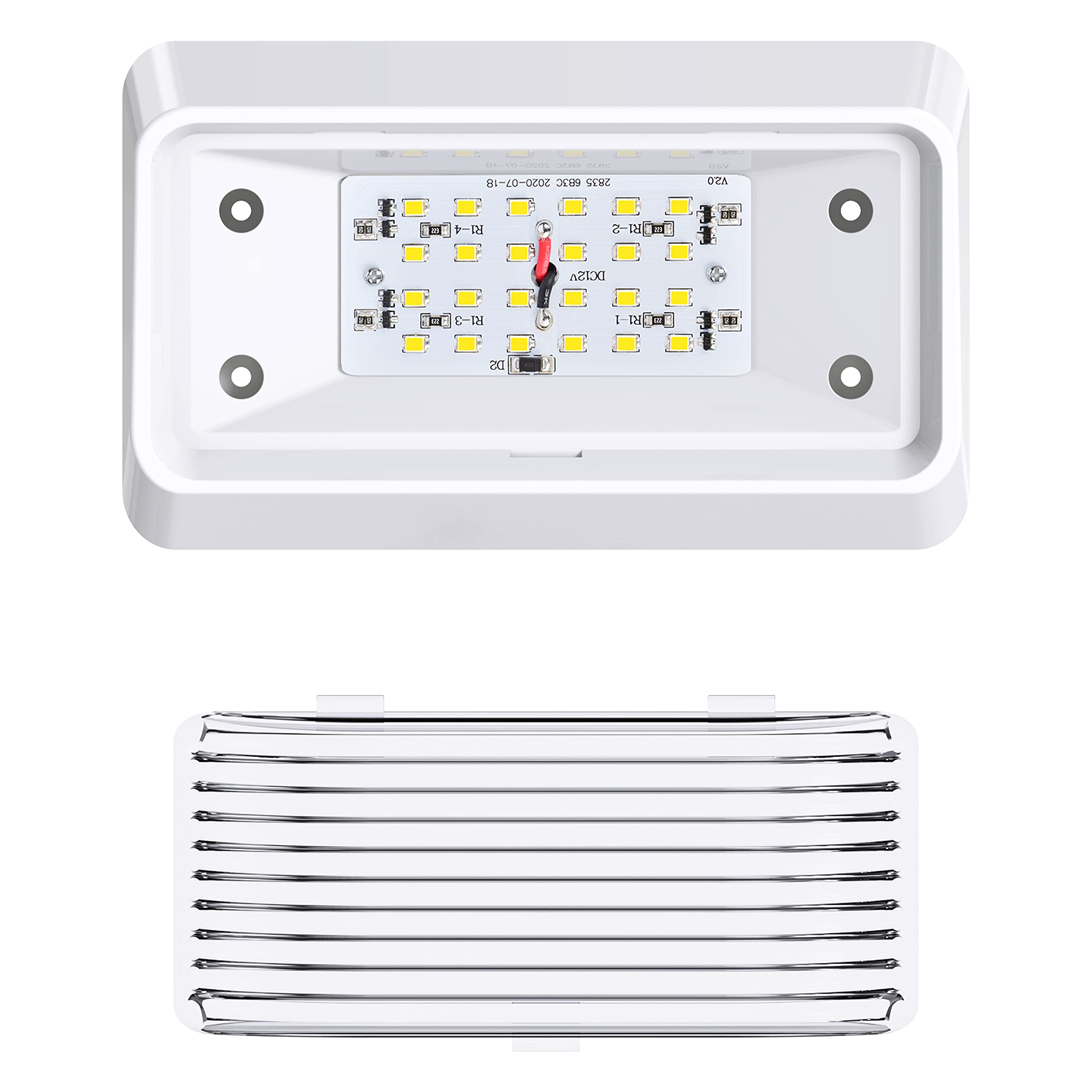 Leisure LED rv porch light white base with clear and amber lenses included.