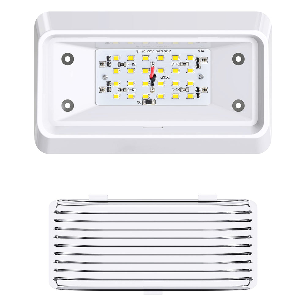 Leisure LED rv porch light white base with clear and amber lenses included.