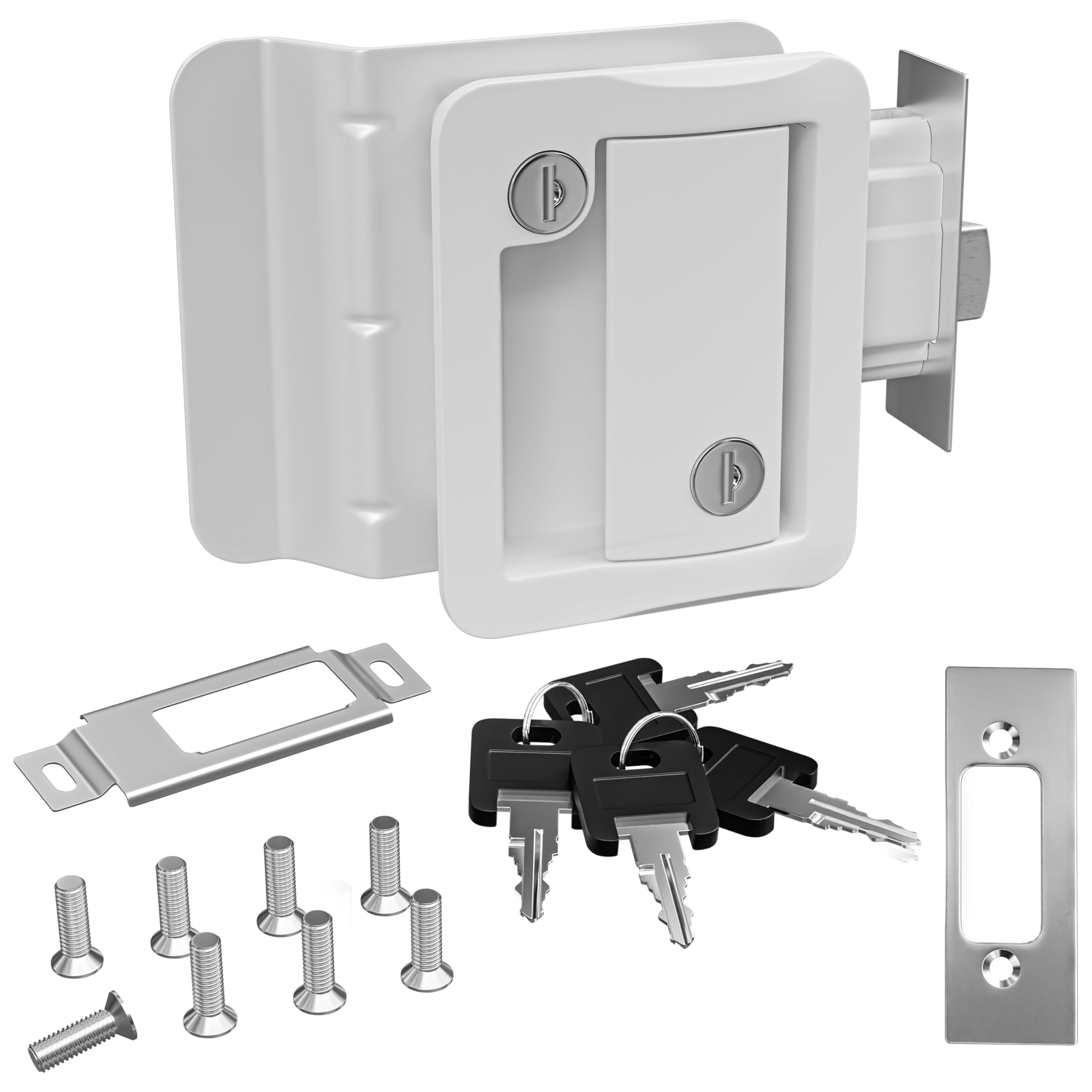Leisure Locks paddle deadbolt RV lock shows sturdy paddle latch for secure trailer entry