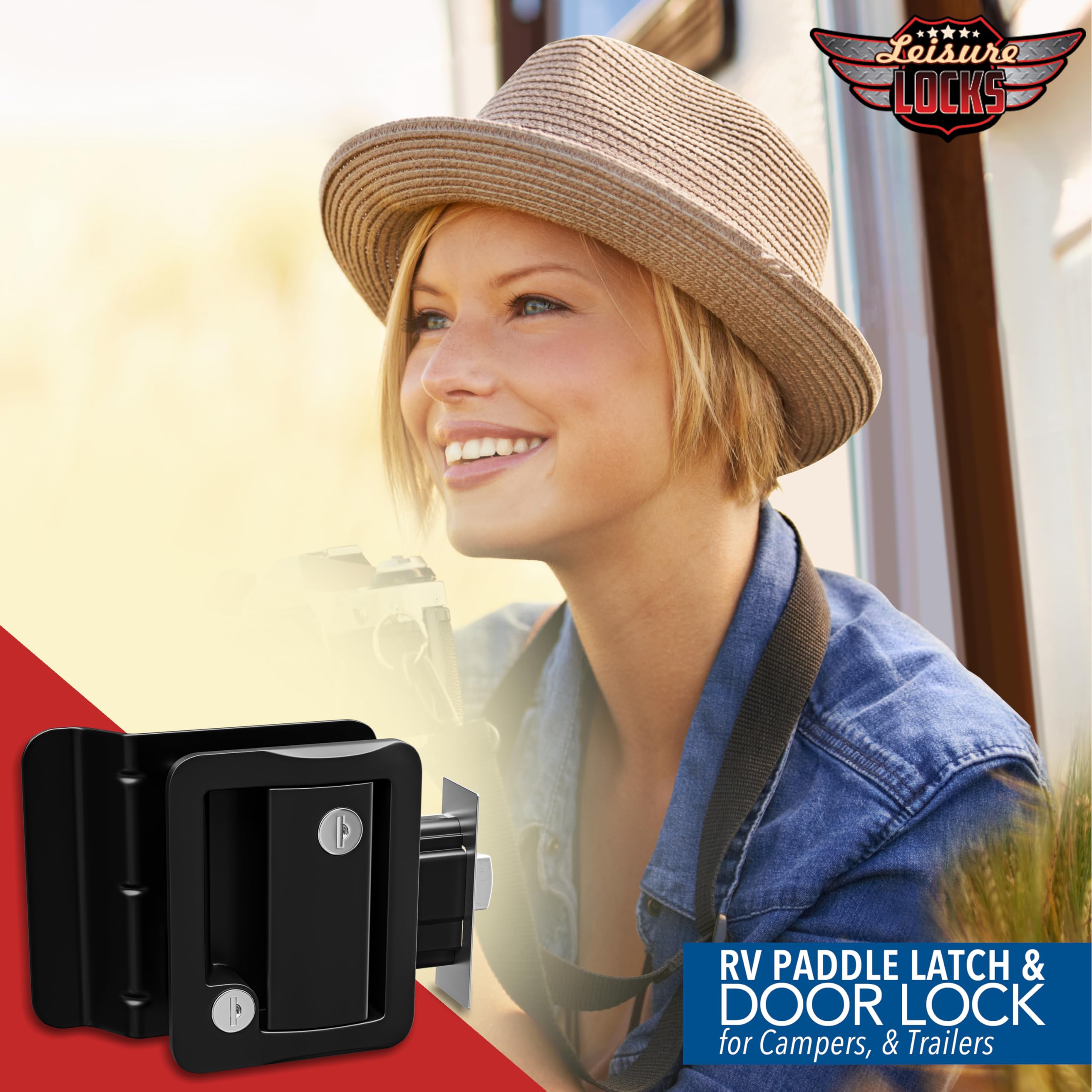 Compact and durable Leisure Locks Polar Black Paddle Deadbolt for travel trailers