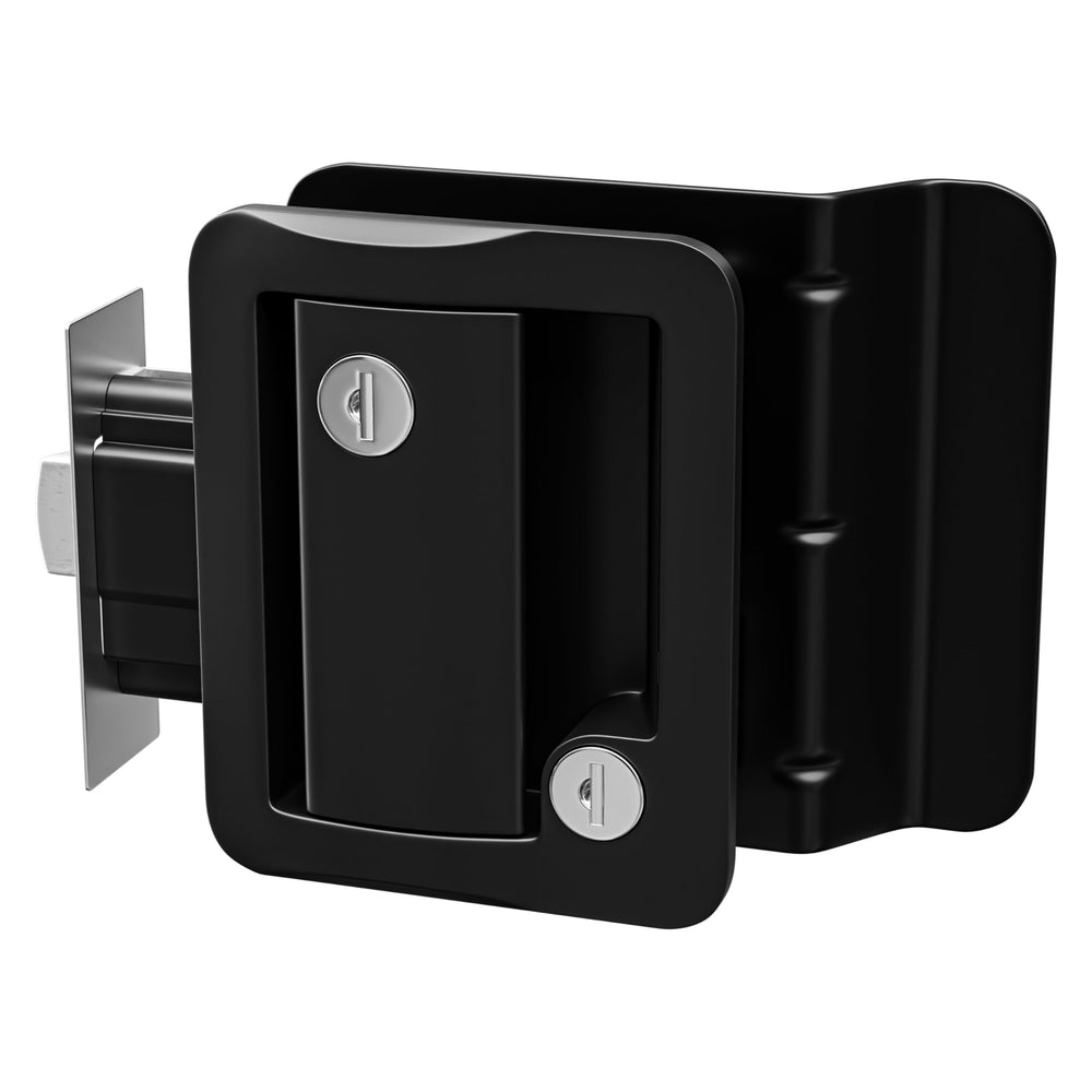 Inside latch view of Leisure Locks Polar Black Paddle Deadbolt for RV