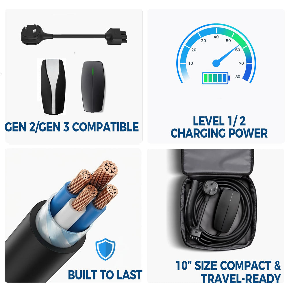 Compact 10-inch Leisure Stay TT-30 adapter fits mobile EV charging setup