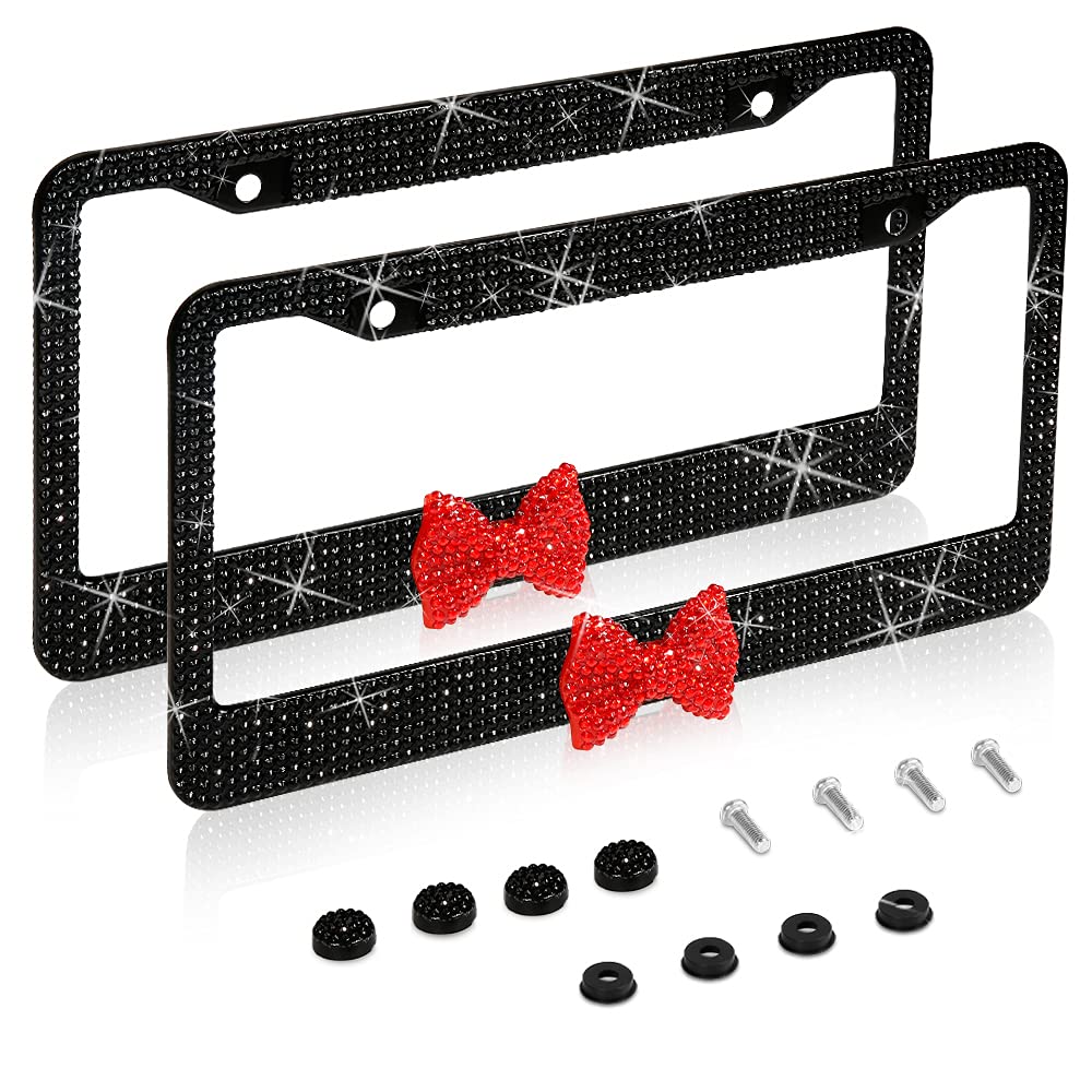 LEIWOOR bling license frame crystal bow highlights luxury finish