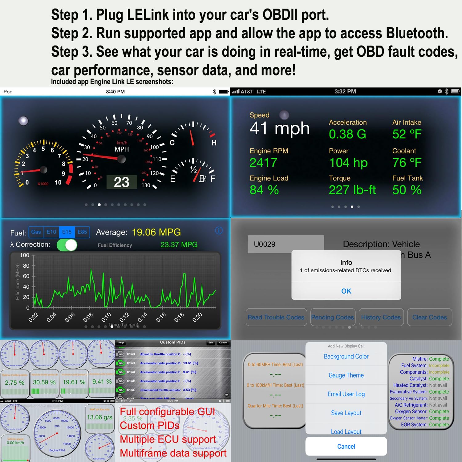 LELink real-time diagnostics view of live vehicle performance and sensor data.