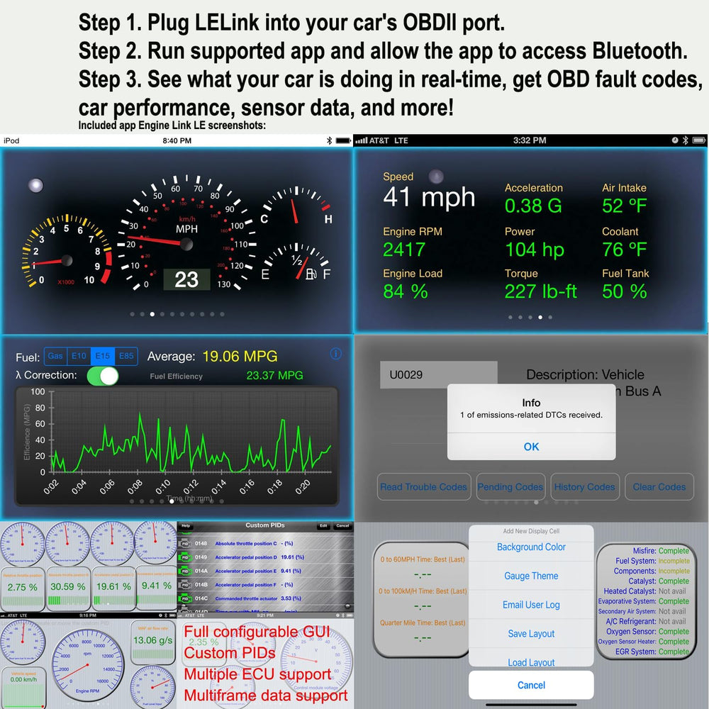 LELink real-time diagnostics view of live vehicle performance and sensor data.