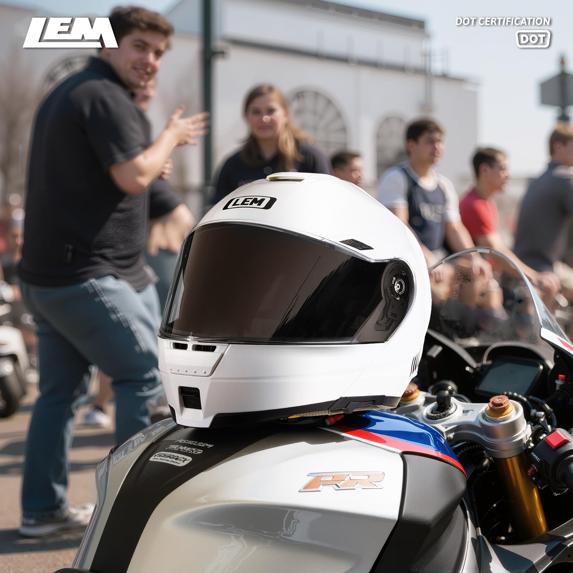 LEM touring helmet on road scene showcases aerodynamic quiet ride