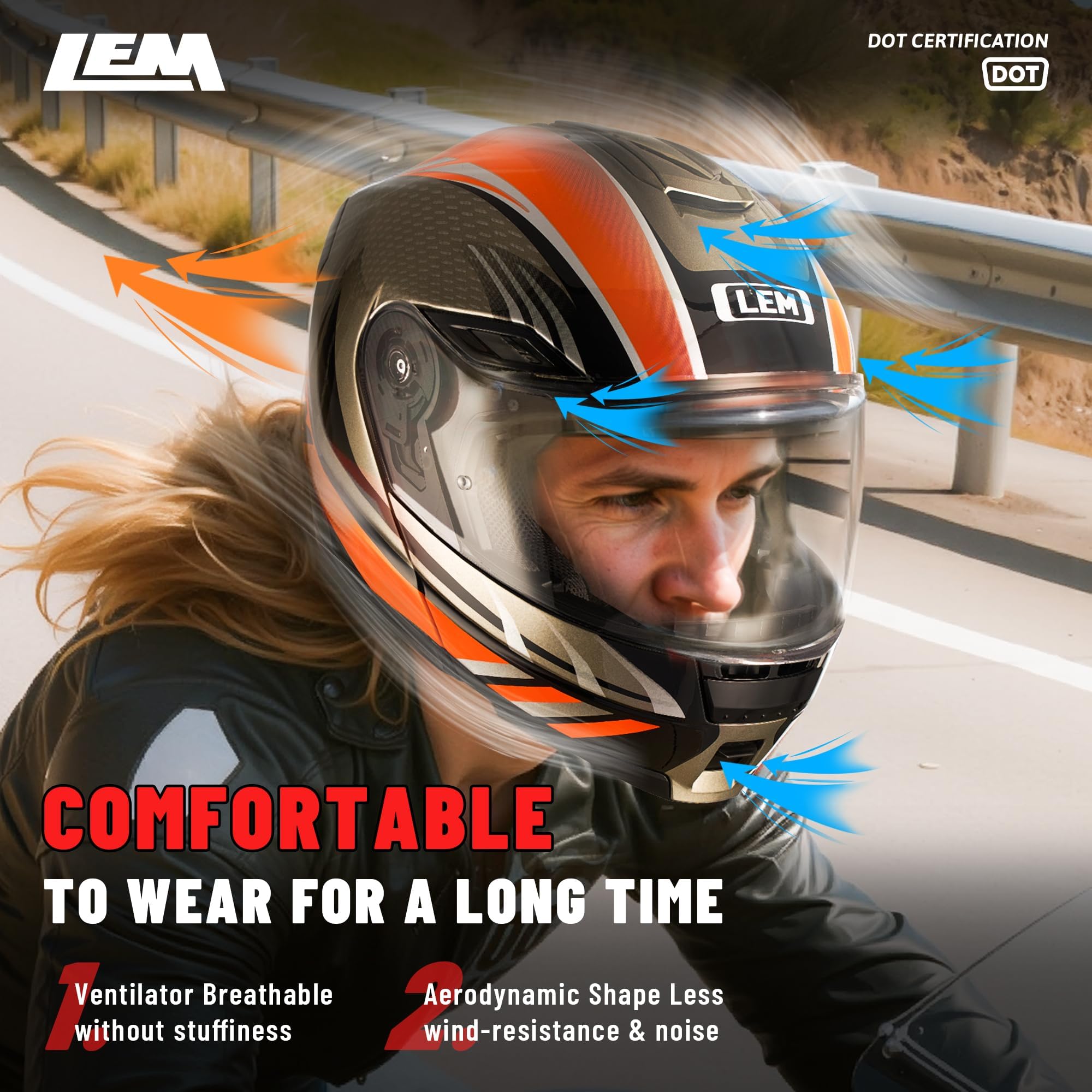 LEM Lightweight design helps reduce neck strain on long highway journeys
