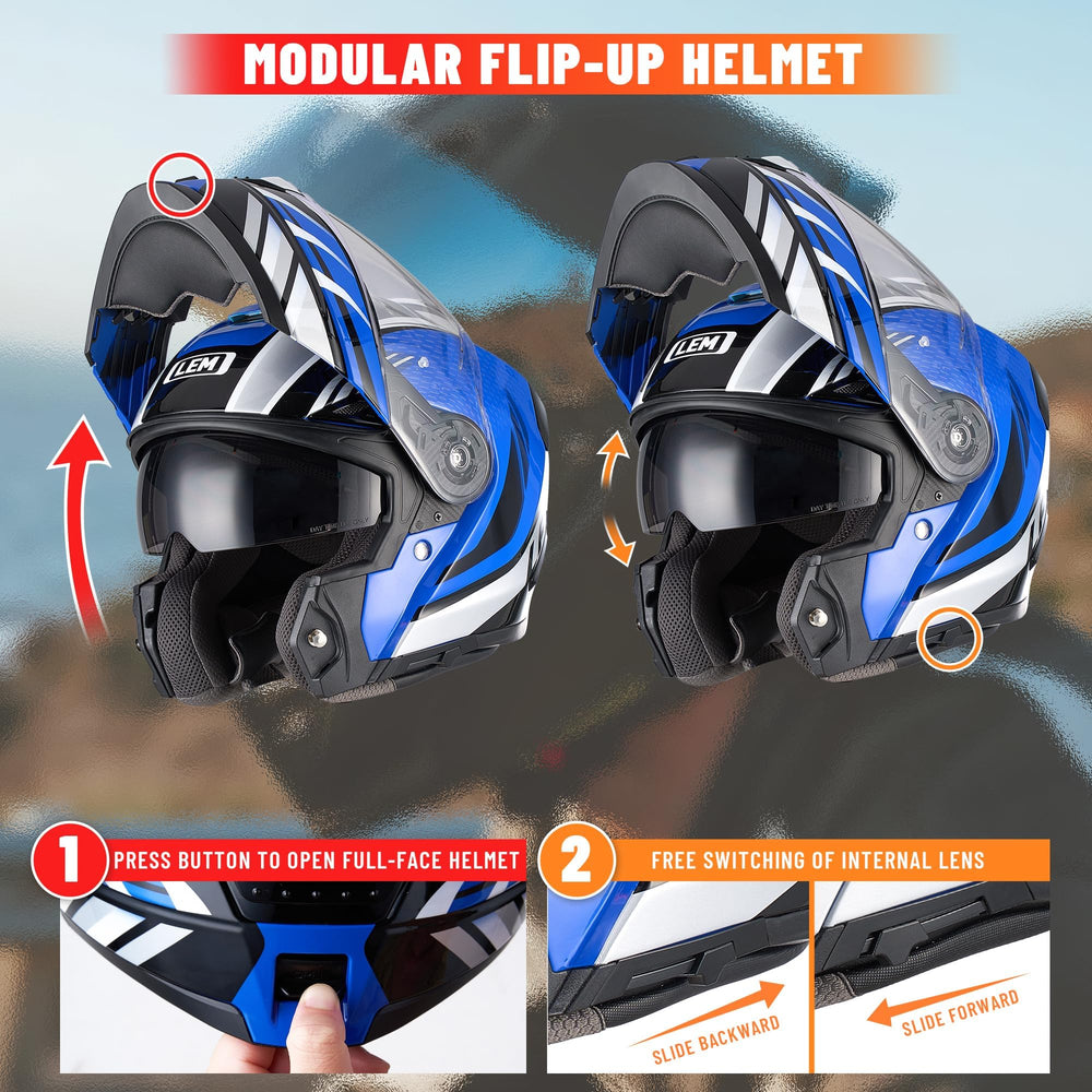 LEM DOT-certified modular helmet demonstrates street-safe design and compliance.