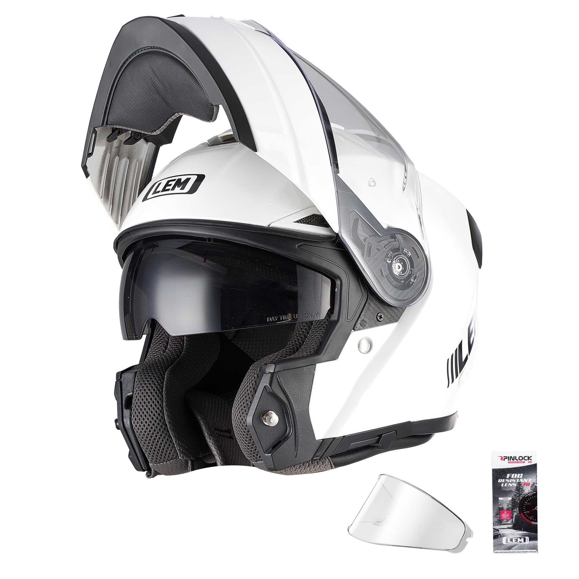 LEM modular helmet front view with flip-up visor for easy conversations on rides
