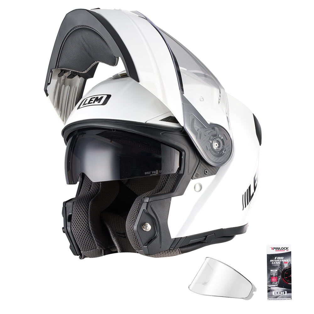 LEM modular helmet front view with flip-up visor for easy conversations on rides