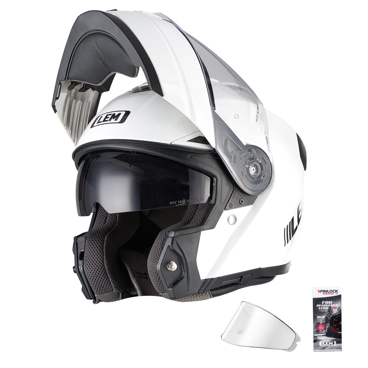LEM modular helmet front view with flip-up visor for easy conversations on rides