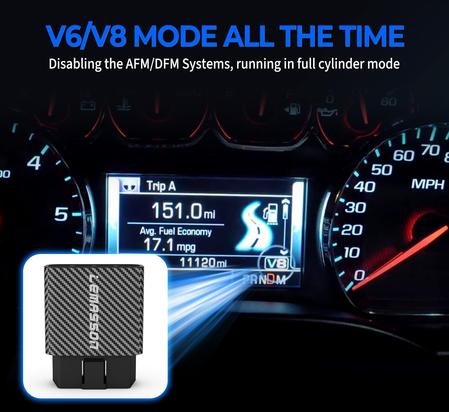 LEMASSON AFM Disabler wiring and dashboard area illustrate a simple under-hood installation.