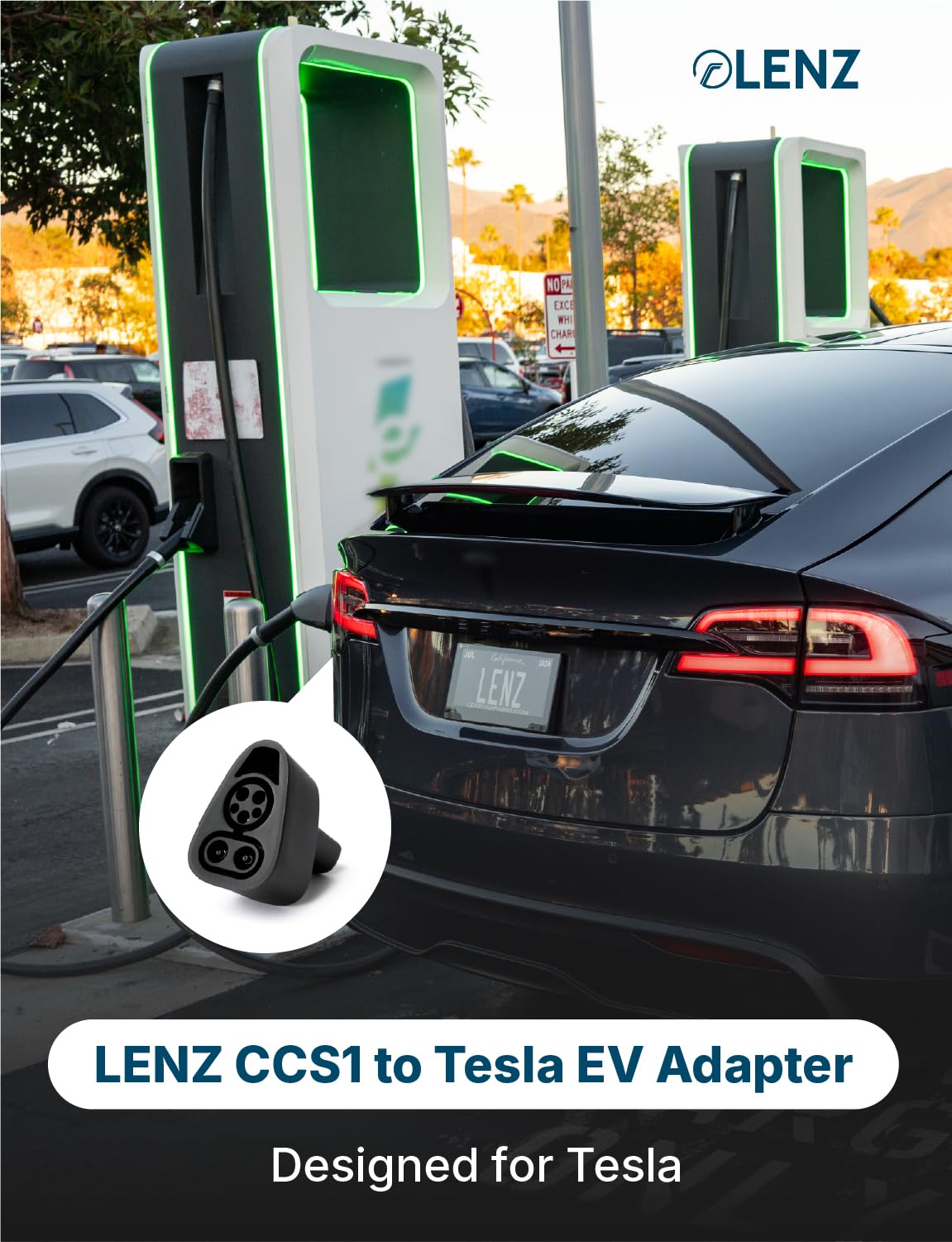 LENZ adapter-side connection shows secure locking for reliable DC charging