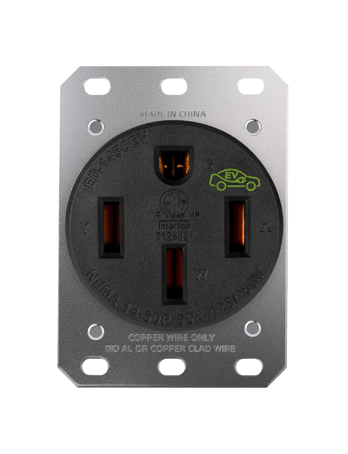LENZ ED-1450EV front view shows heavy-duty 50A outlet for EV charging