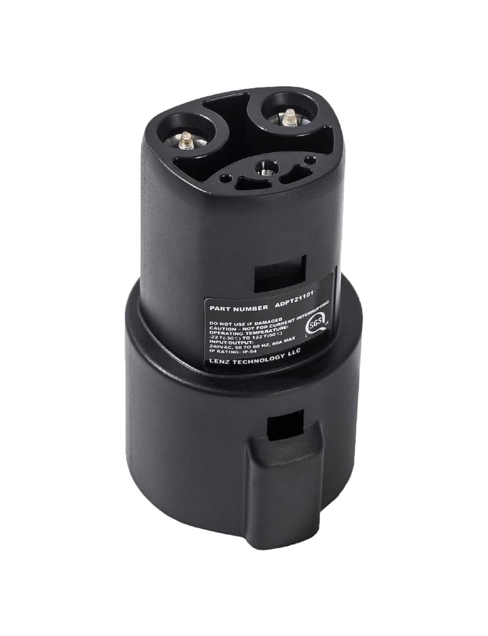 LENZ J1772 to NACS adapter front view compact and portable for Tesla charging needs