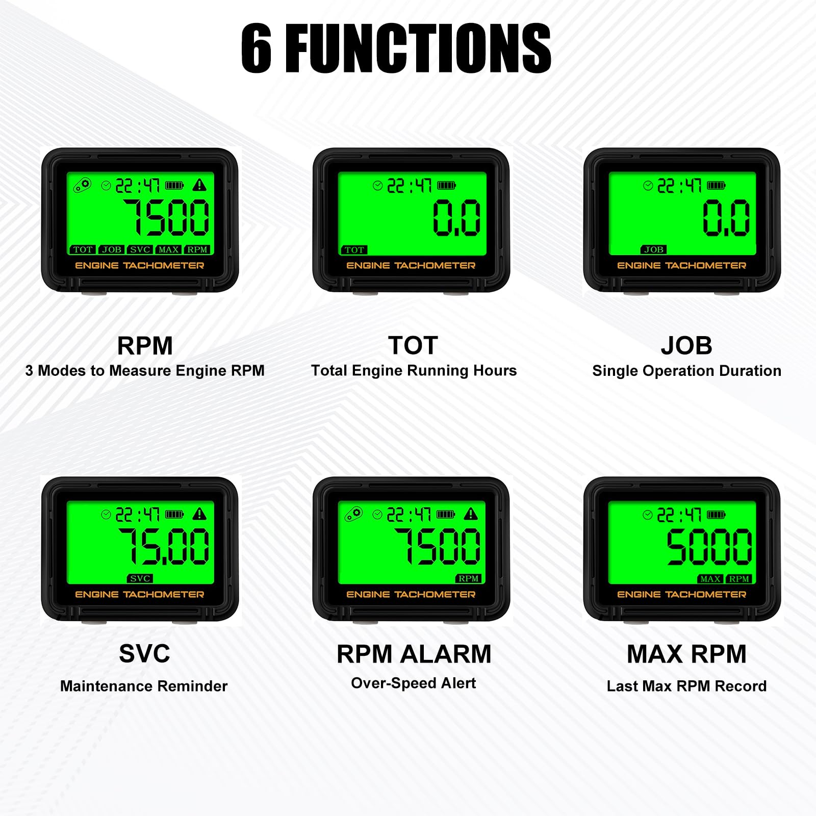 LEOMAUNYX backlit tachometer display for easy RPM reading in low light