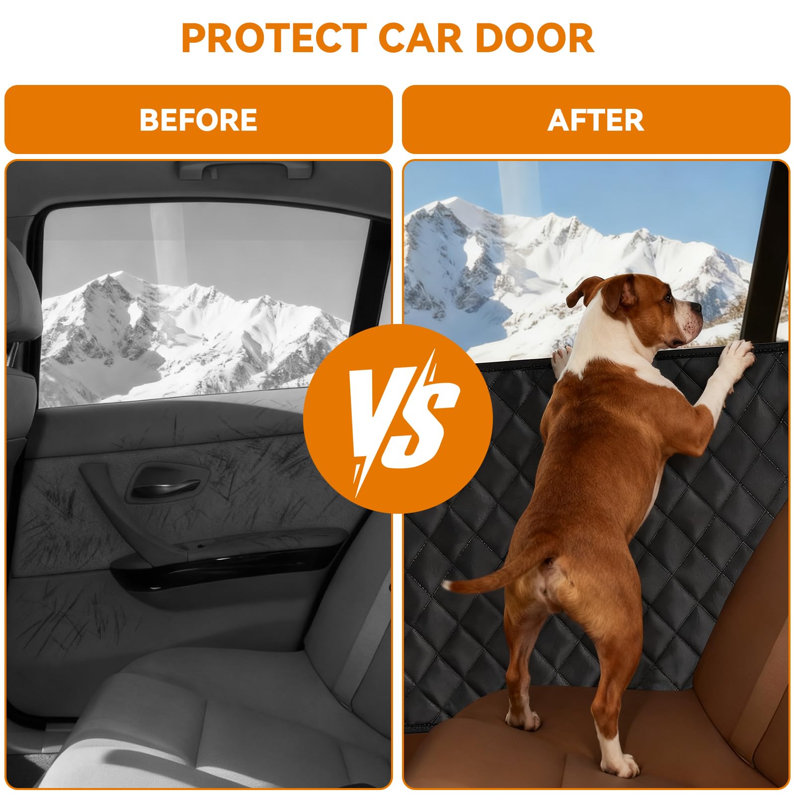 Lepicha dog car door protector scratchproof material guards against scratches.