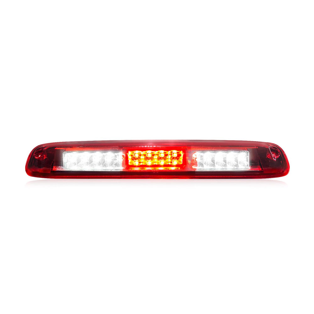 LESAUCE 2025 brake light with chrome housing and red LED for Chevy Silverado visibility.