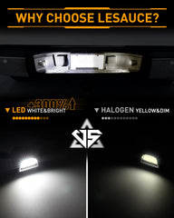 Lesauce plug-n-play license plate light with direct connector enables quick upgrade.