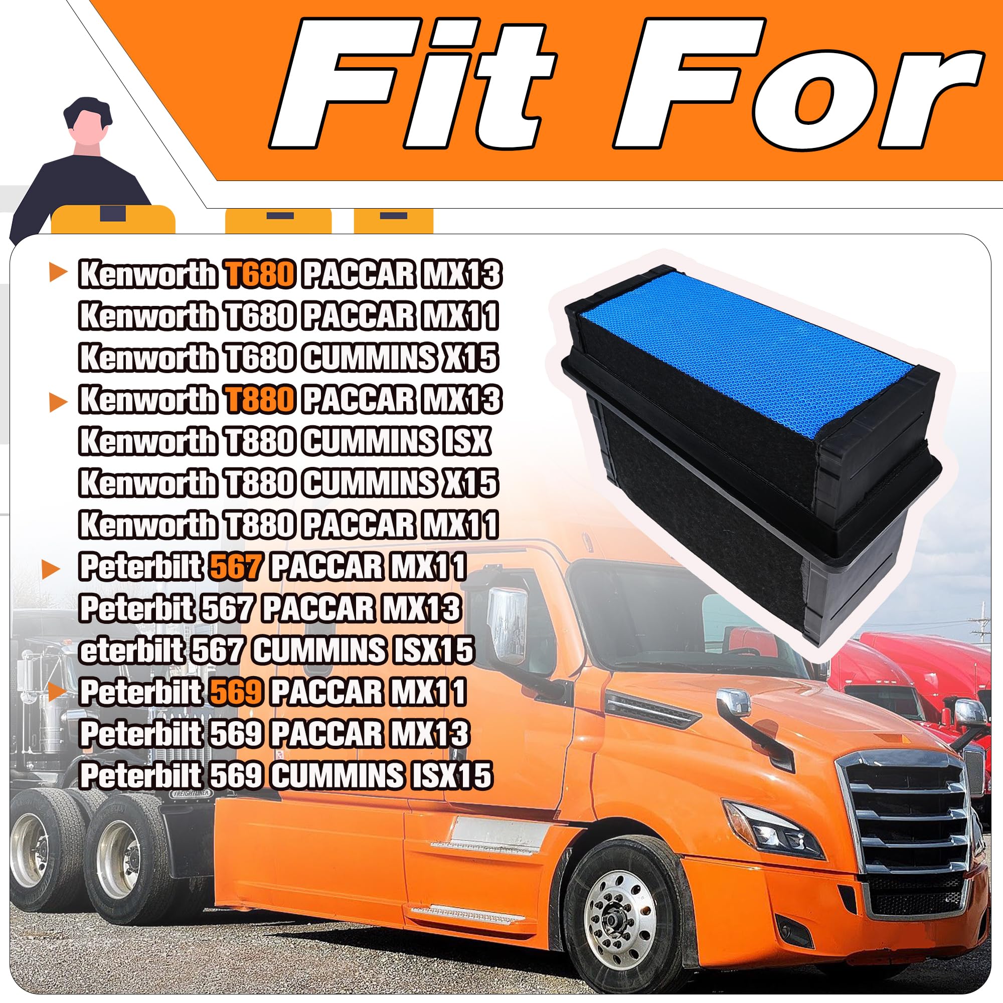 LEVANLIGHT P621725 engine air filter side view shows slim design for easy installation