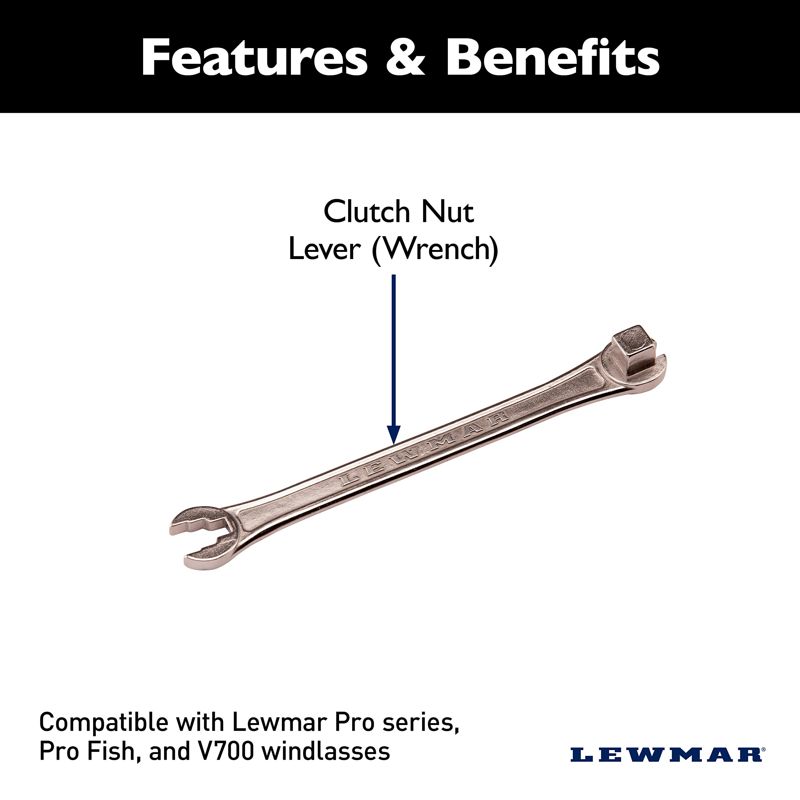Lewmar clutch nut lever with Pro Series windlasses for quick tensioning.