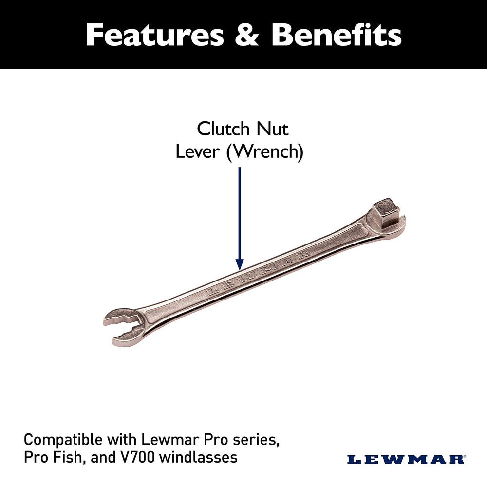 Lewmar clutch nut lever with Pro Series windlasses for quick tensioning.