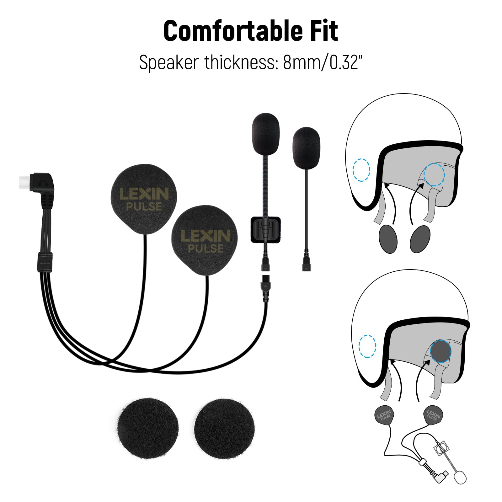 LEXIN Pulse Type-C connector ensures fast, reliable helmet-to-device connection.
