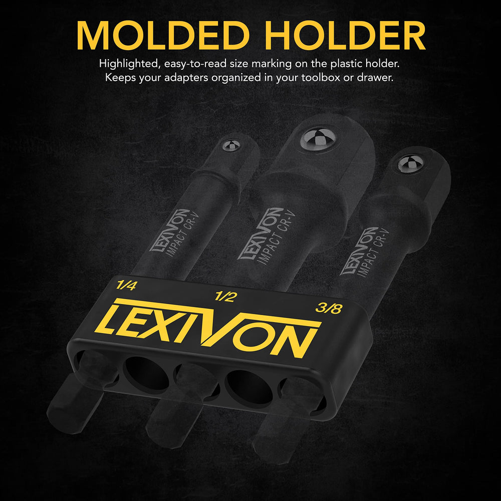 LEXIVON adapter attached to impact drill demonstrating secure socket conversion