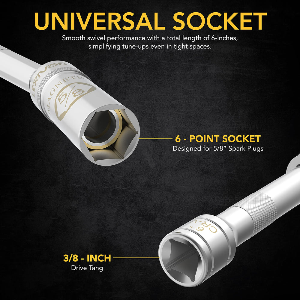 LEXIVON long-reach spark plug socket fits deep engine components.