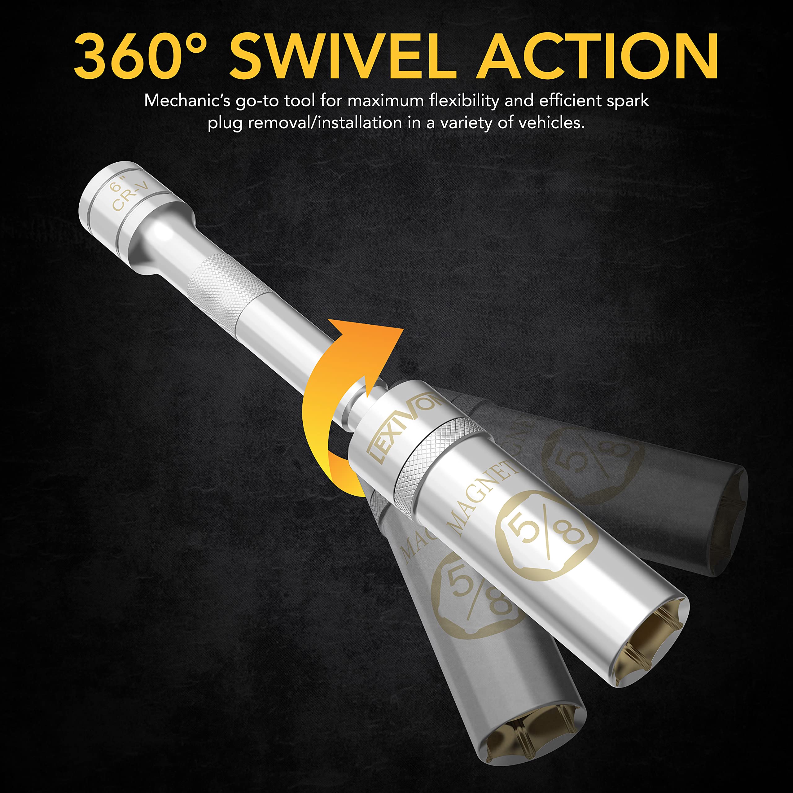 LEXIVON spark plug socket with thin-wall design easing plug removal in confined spaces.