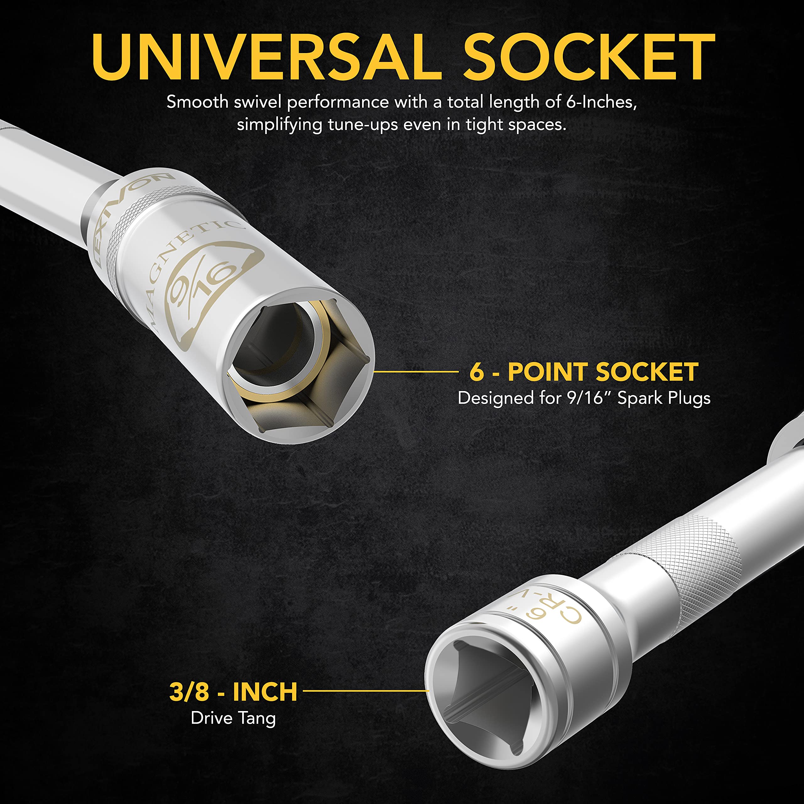 LEXIVON spark plug swivel socket chrome-vanadium steel construction for durability.