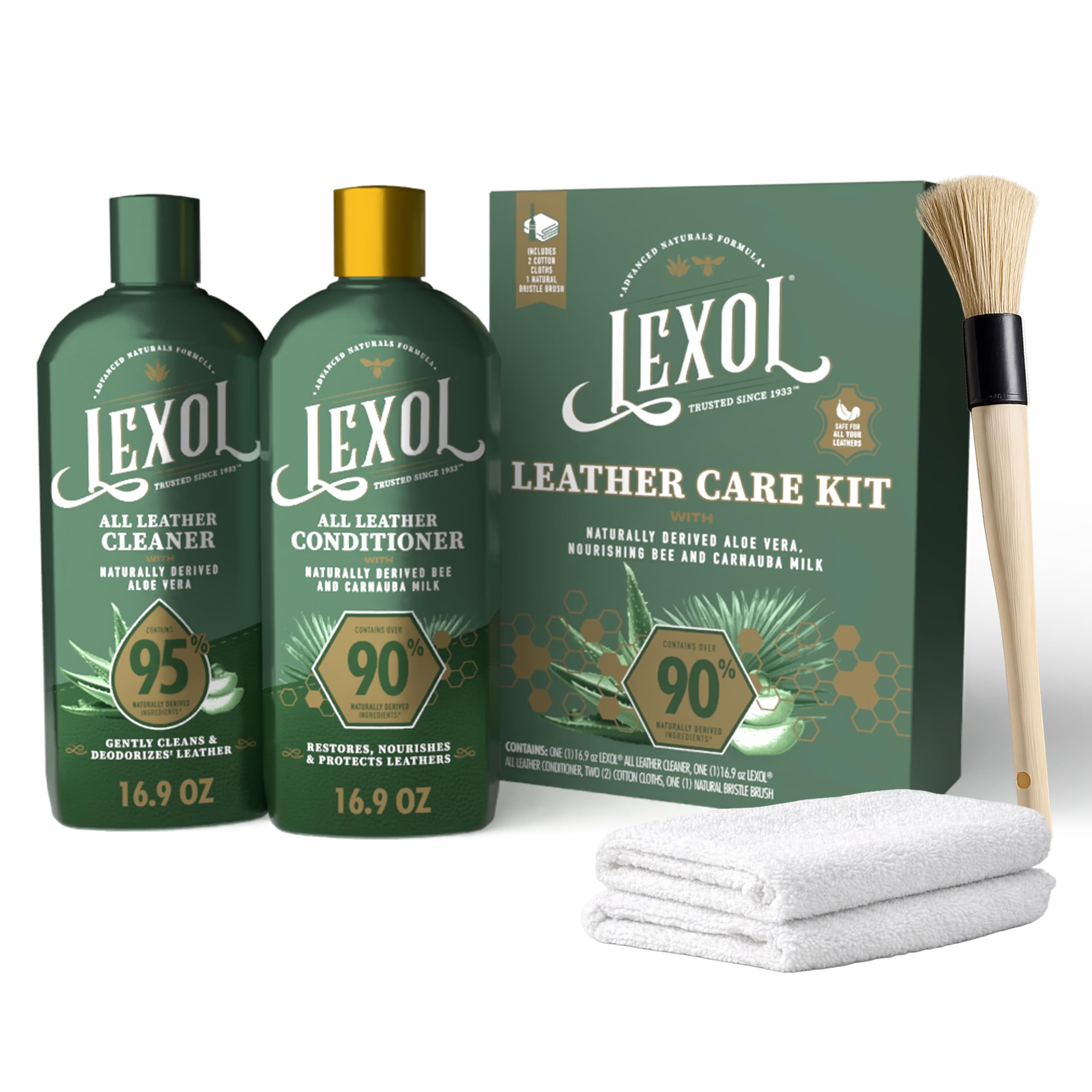 Lexol Advanced Naturals All Leather Cleaner bottle for gentle dirt removal and odor reduction