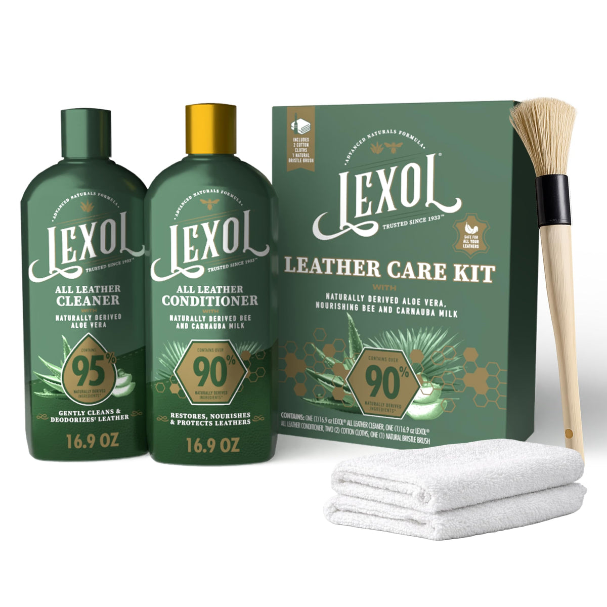 Lexol Advanced Naturals All Leather Cleaner bottle for gentle dirt removal and odor reduction