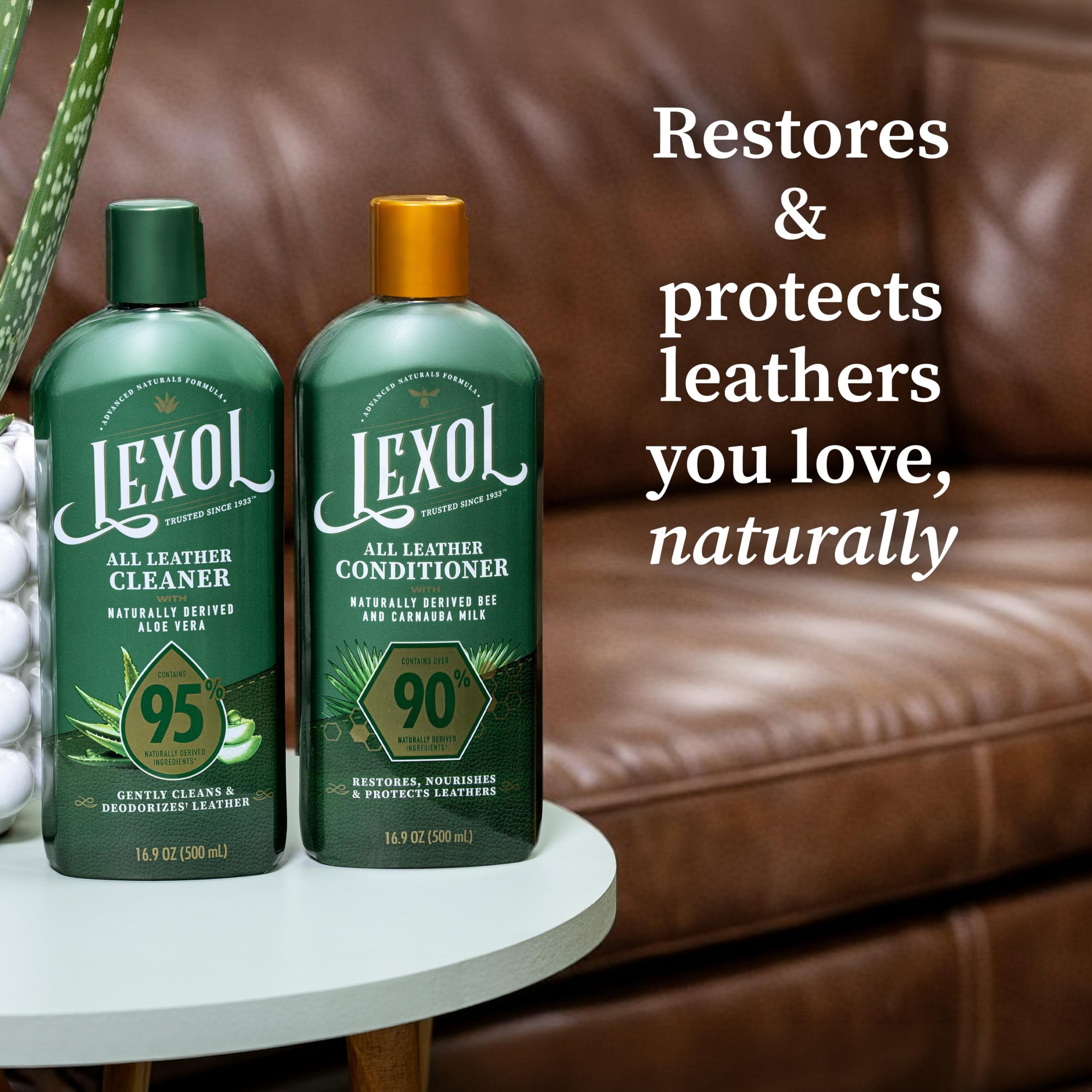 Lexol Advanced Naturals Leather Conditioner bottle restoring softness and color depth